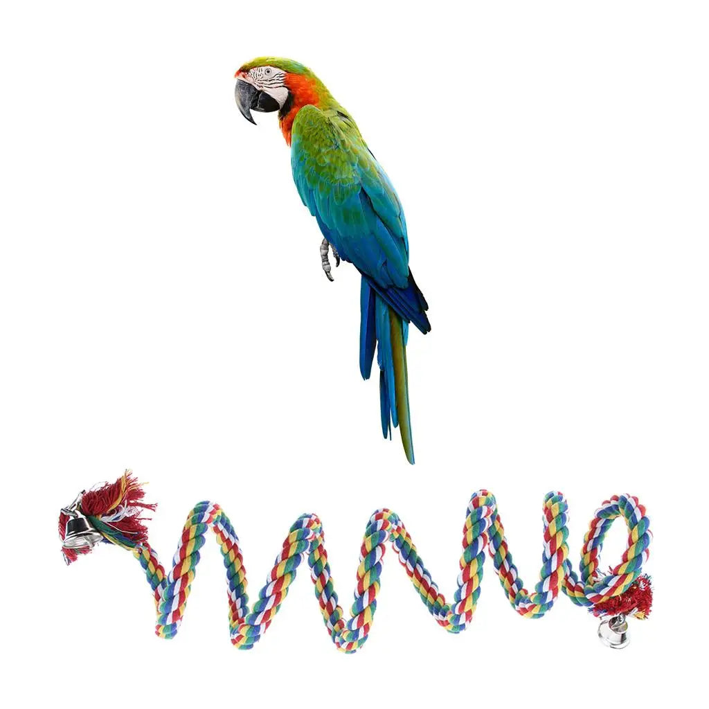 Bird Parrot Spiral Climbing Rope Chew Toy Cotton Perch Cage Platform for Small Large Birds