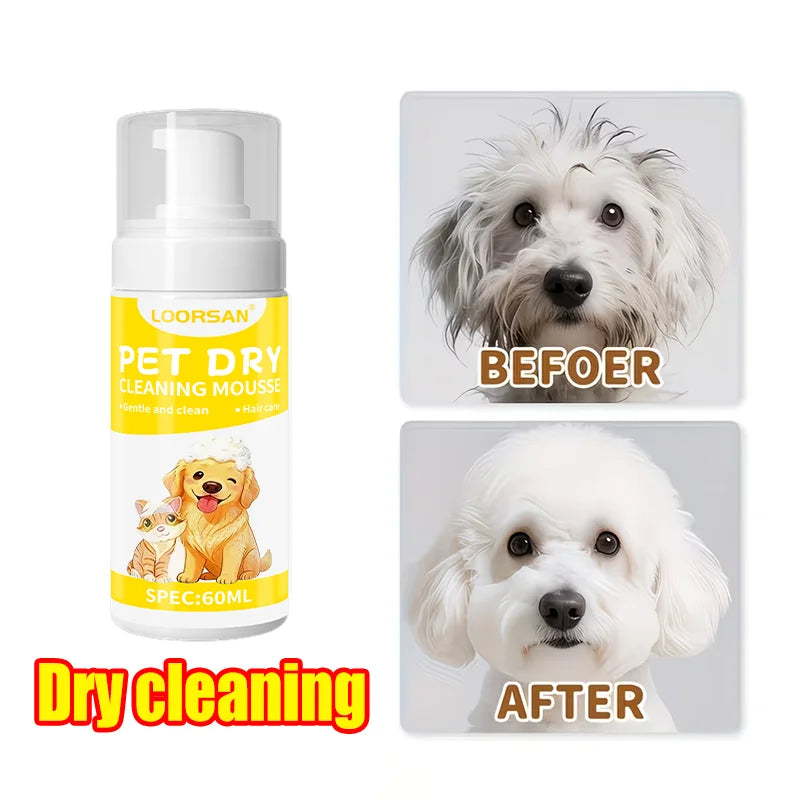 LOORSAN 60ML Pet Foam Dry Clean Shampoo - No-Water Cleaner for Dogs & Cats, Removes Tear Stains & Gentle on Fur