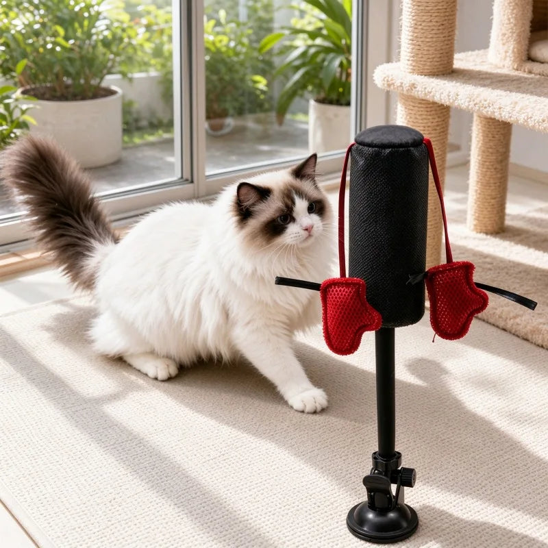 Cat Punching Bag Toy with Boxing Gloves, Suction Cup Spring Interactive Kitten Toy, Self‑Entertainment Boredom Relief Pet Toy