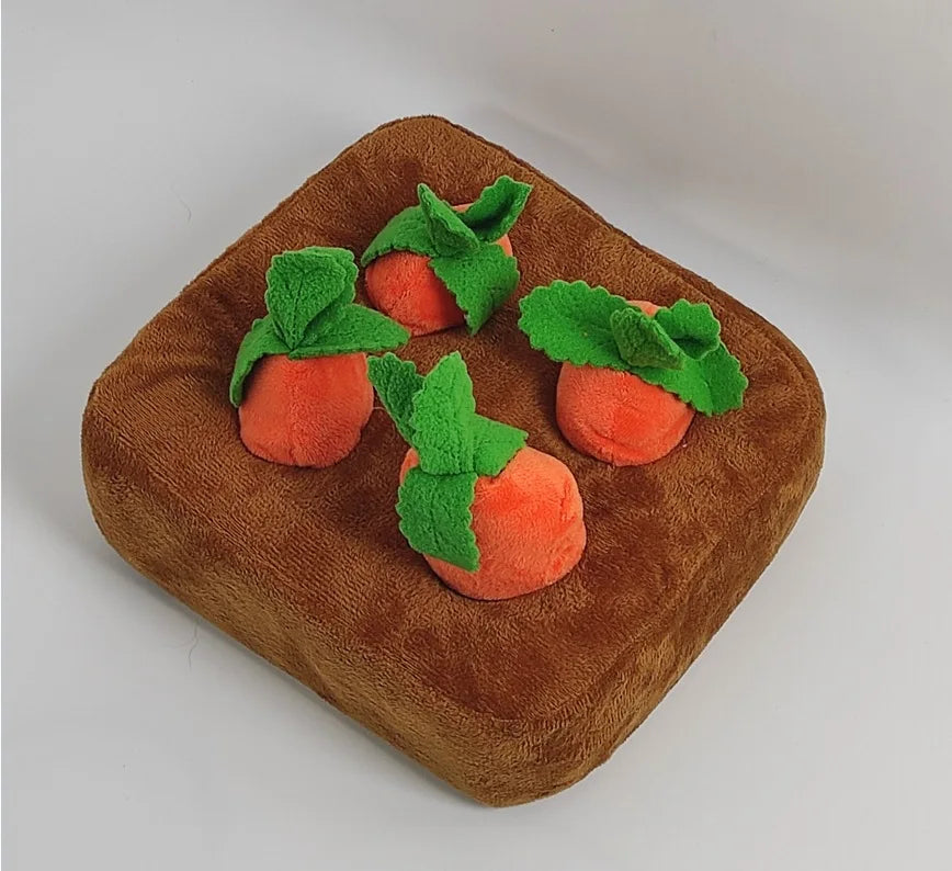 Carrot Farm Plush Snuffle Toy, Squeaky Carrots Hide & Seek Puzzle, Dog Cat Foraging Nose‑Work Washable Stress Relief Pet Toy