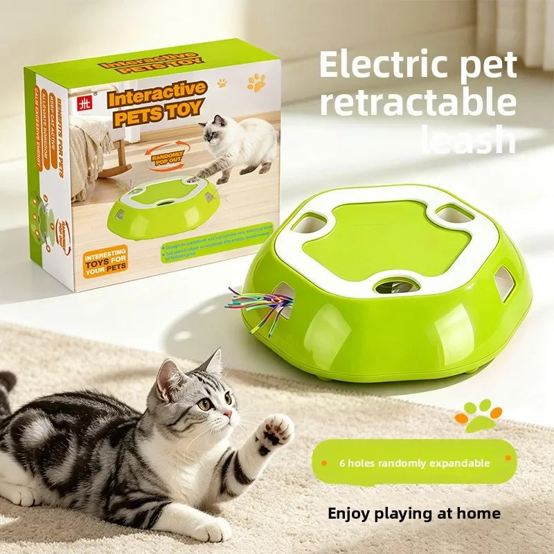 Electric Cat Whack‑A‑Mole Toy 6 Holes Automatic Pop‑Up Tassel Interactive Pet Toy Self Play Entertainment for Indoor Cats