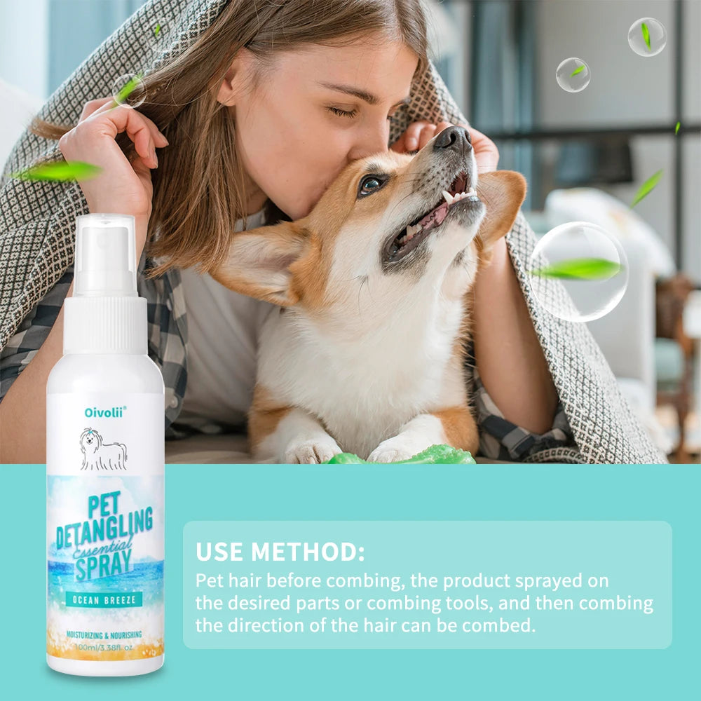 Pet Detangling Spray Leave-In Conditioner For Dogs Cats Matted Fur Knot Remover Soft Shiny Coat Deodorizer Grooming Care