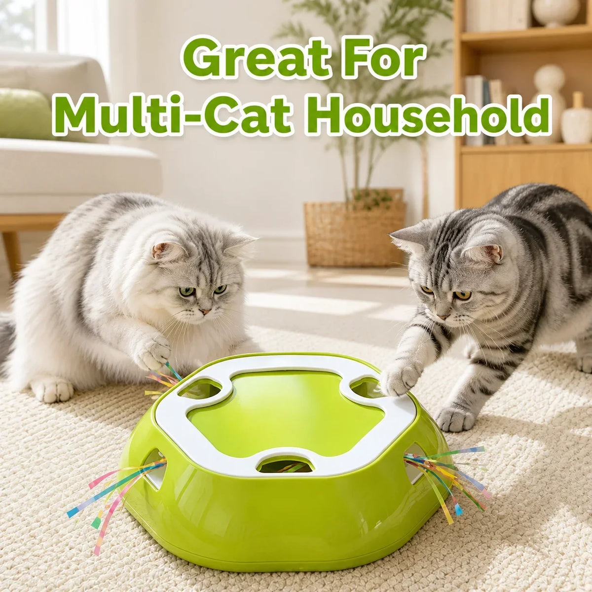 Electric Cat Whack‑A‑Mole Toy 6 Holes Automatic Pop‑Up Tassel Interactive Pet Toy Self Play Entertainment for Indoor Cats