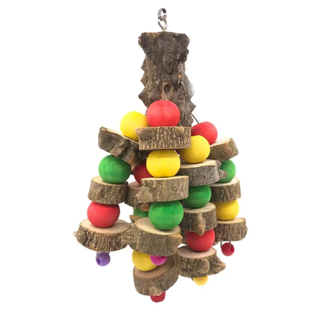 Hanging Wooden Chew Bird Toy Tabletop Playstand Perch Large Cage Accessories for Parrots and Medium Birds