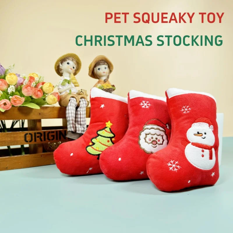 Christmas Stocking Plush Sound Toy No Bite Teething Boredom Relief Squeaky Stuffed Gift For Dog Puppy Pets Holiday Interactive