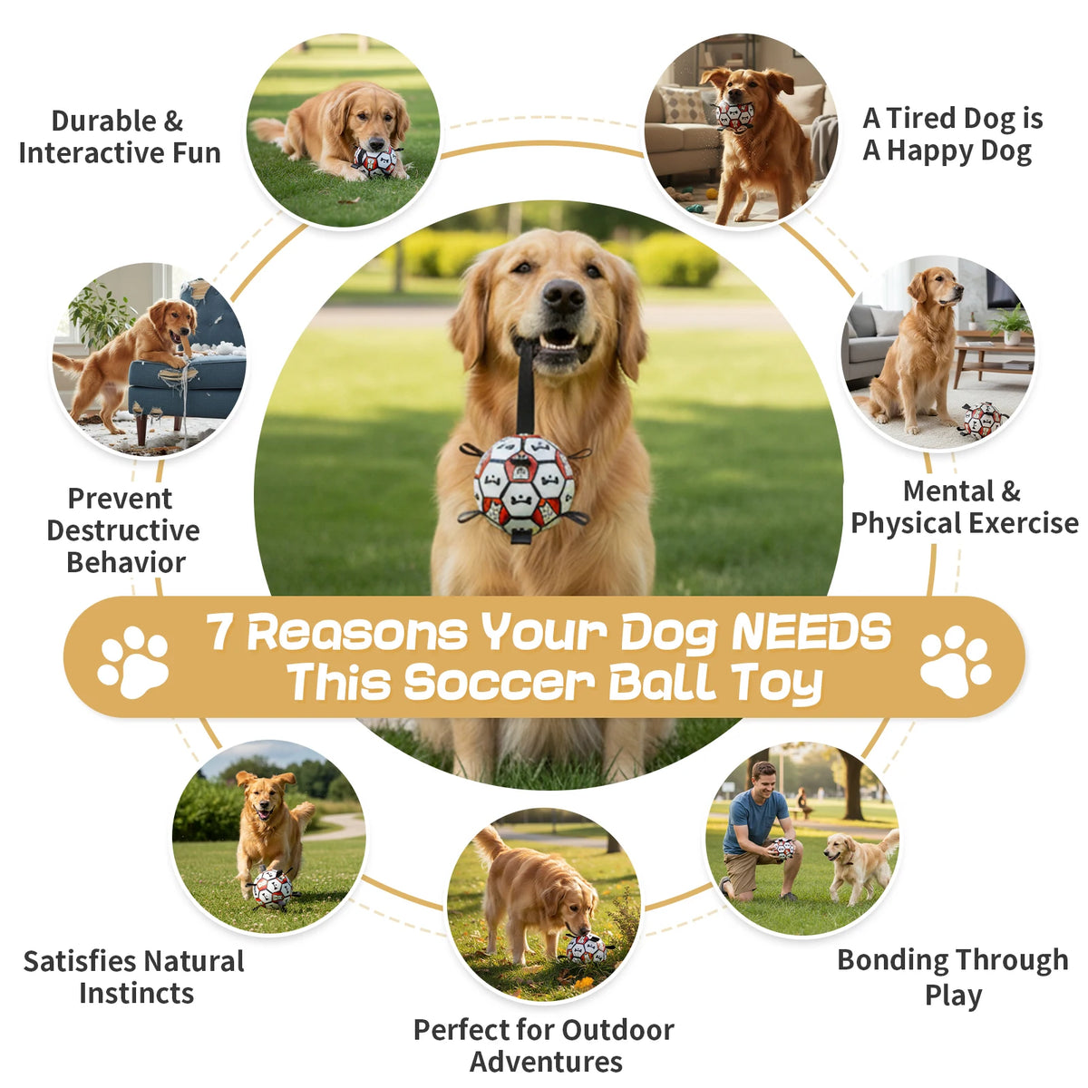 Premium 6-Inch Dog Soccer Ball with Handles Chew Resistant Durable Herding Ball for Small/Medium Dogs Training And Outdoor Play