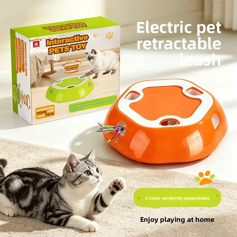 Electric Cat Whack‑A‑Mole Toy 6 Holes Automatic Pop‑Up Tassel Interactive Pet Toy Self Play Entertainment for Indoor Cats