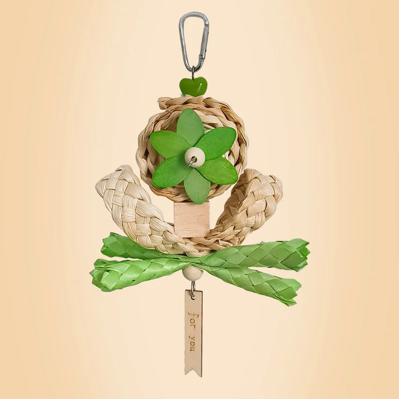 Natural Woven Parrot Chewing Toy Octopus Design Hanging Bird Beak Grinding Toy for Small Medium Parrots Cockatiel Lovebird
