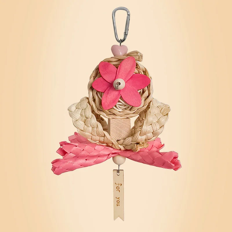 Natural Woven Parrot Chewing Toy Octopus Design Hanging Bird Beak Grinding Toy for Small Medium Parrots Cockatiel Lovebird