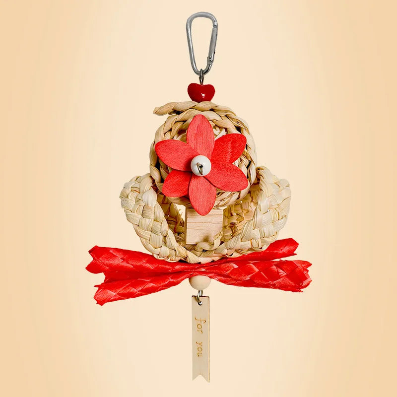 Natural Woven Parrot Chewing Toy Octopus Design Hanging Bird Beak Grinding Toy for Small Medium Parrots Cockatiel Lovebird
