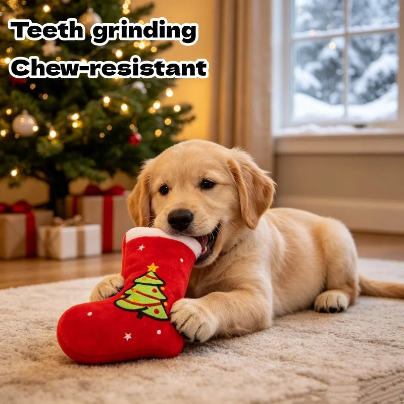 Christmas Stocking Plush Sound Toy No Bite Teething Boredom Relief Squeaky Stuffed Gift For Dog Puppy Pets Holiday Interactive