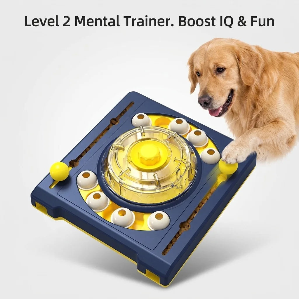 Dog Puzzle Toy, DJ Turntable Style Interactive Pet Treat Dispenser for Mental Stimulation, Level 2 Intermediate Enrichment Slow Feeder for Large & Medium Dogs, Durable IQ Game for Boredom Relief