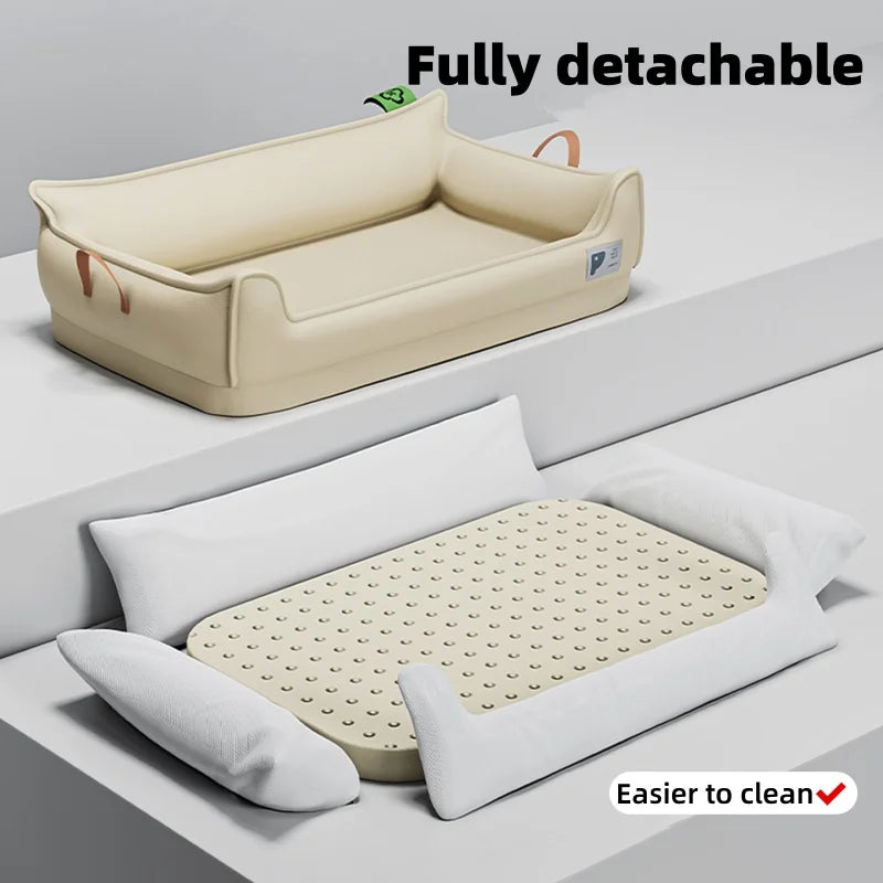 Comfortable Leather Dog Bed Sofa Detachable Rectangle Pet Bed Waterproof Non Slip Bottom Machine Washable For Large Medium Dogs
