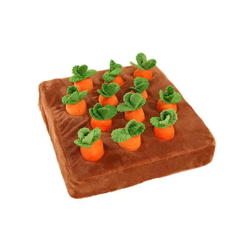 Carrot Farm Plush Snuffle Toy, Squeaky Carrots Hide & Seek Puzzle, Dog Cat Foraging Nose‑Work Washable Stress Relief Pet Toy