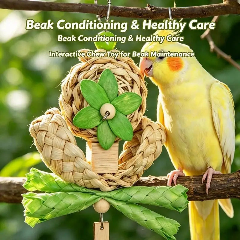Natural Woven Parrot Chewing Toy Octopus Design Hanging Bird Beak Grinding Toy for Small Medium Parrots Cockatiel Lovebird