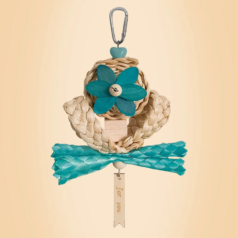 Natural Woven Parrot Chewing Toy Octopus Design Hanging Bird Beak Grinding Toy for Small Medium Parrots Cockatiel Lovebird