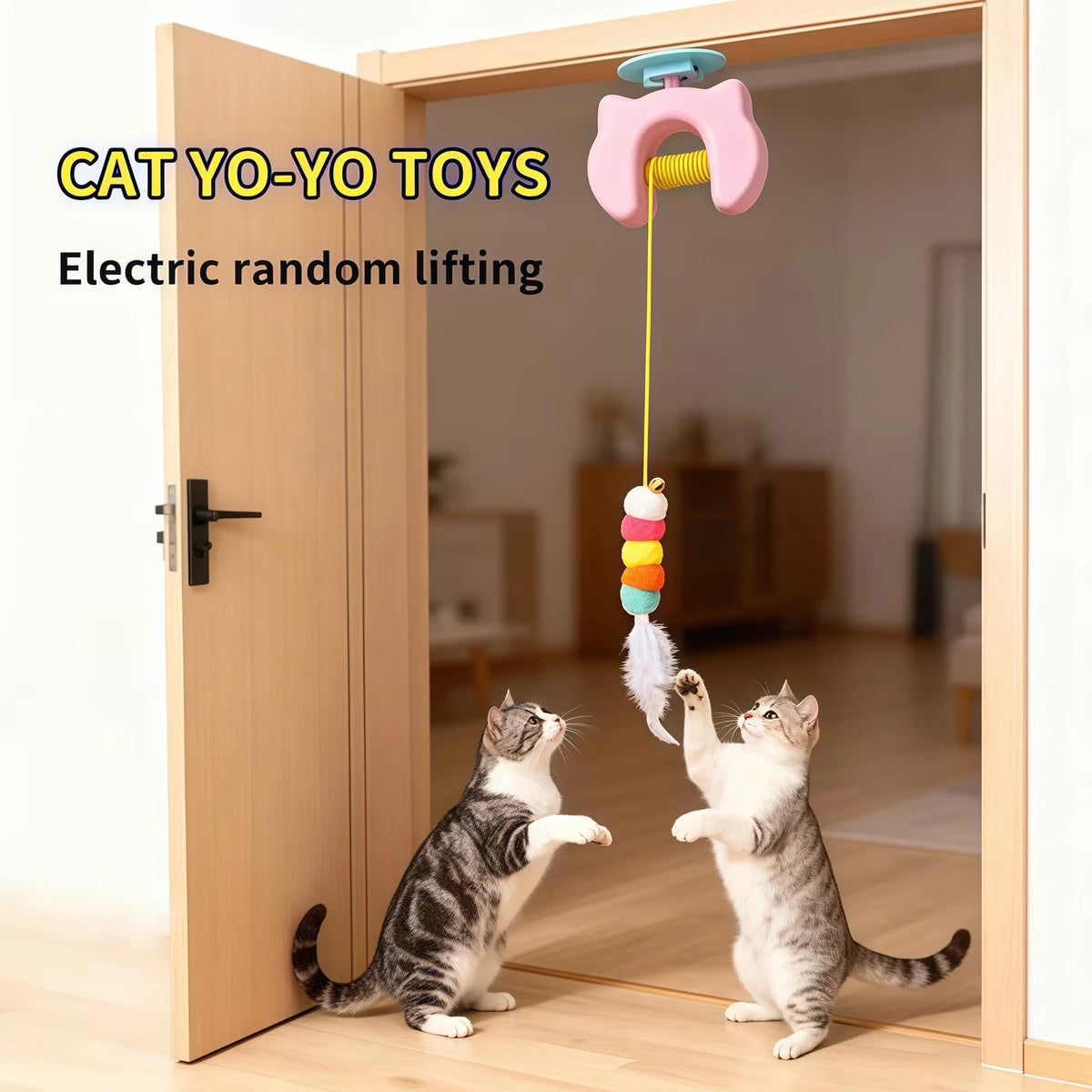 New Type Of Electric Cat Toy with 2 Ropes Smart Hanging Door Auto Swing Feather Toy A Self-entertainment And Cat-teasing Wonder