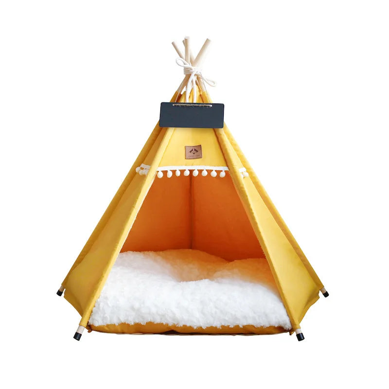 Portable Dog Teepee Tent Indoor,Dog Tent Bed with Thick Cushion,Washable Cat Teepee Tent, Warm Soft ,Indoor Canvas Pet Supplies
