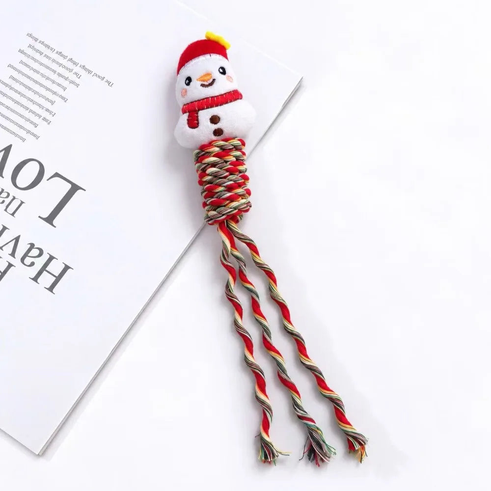 Christmas Squeaky Dog Rope Chew Toy Set Durable Cotton Rope Teething Interactive Toys for Small Medium Dogs Holiday Pet Gift