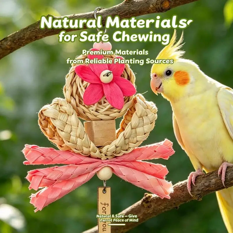 Natural Woven Parrot Chewing Toy Octopus Design Hanging Bird Beak Grinding Toy for Small Medium Parrots Cockatiel Lovebird