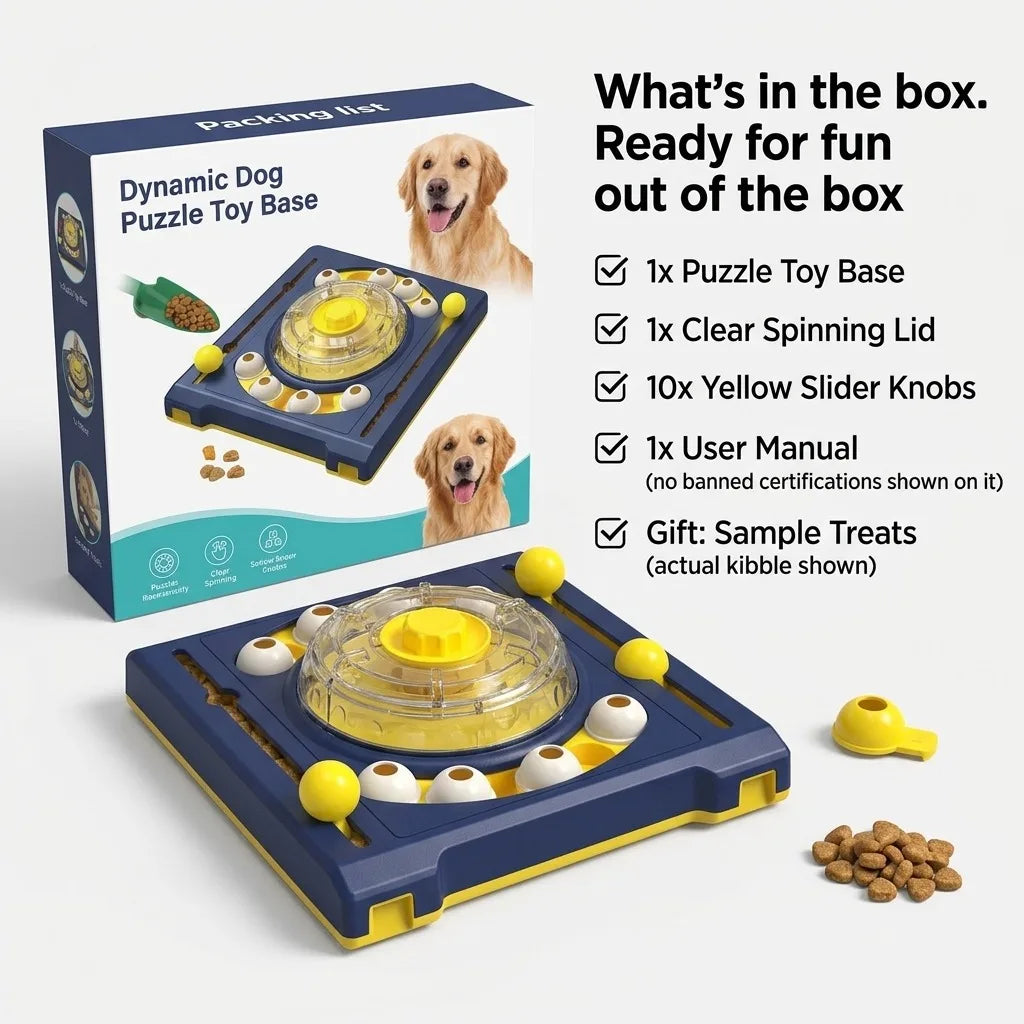 Dog Puzzle Toy, DJ Turntable Style Interactive Pet Treat Dispenser for Mental Stimulation, Level 2 Intermediate Enrichment Slow Feeder for Large & Medium Dogs, Durable IQ Game for Boredom Relief