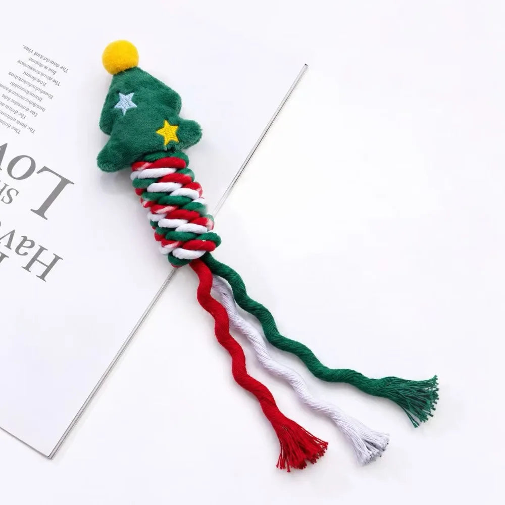 Christmas Squeaky Dog Rope Chew Toy Set Durable Cotton Rope Teething Interactive Toys for Small Medium Dogs Holiday Pet Gift