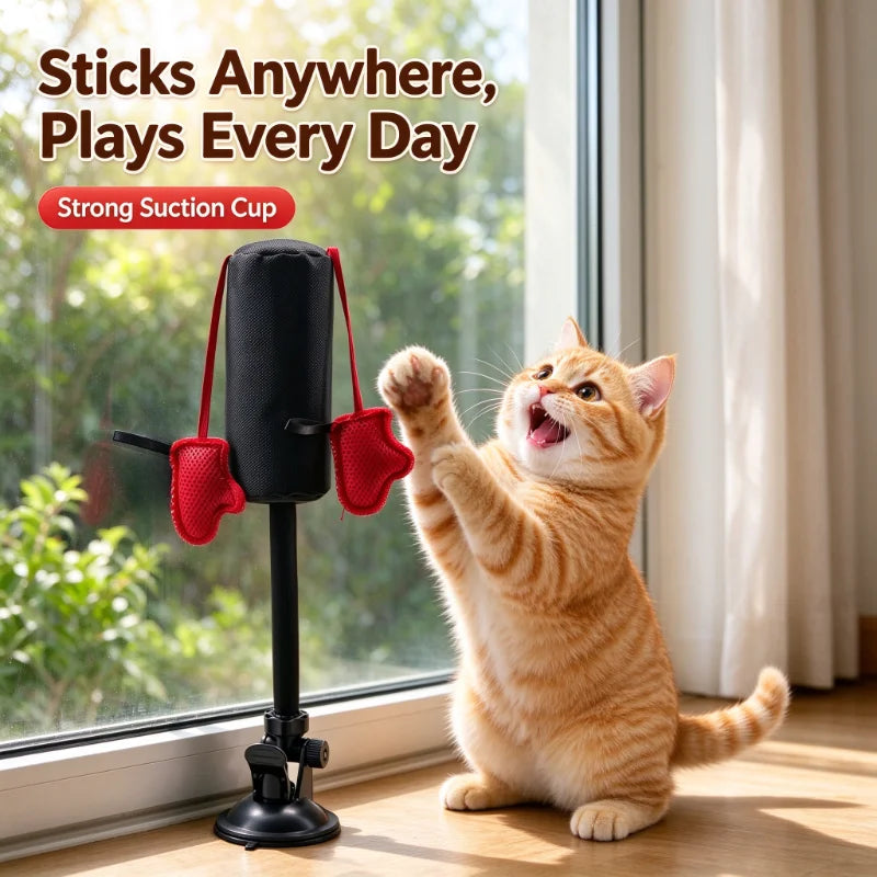 Cat Punching Bag Toy with Boxing Gloves, Suction Cup Spring Interactive Kitten Toy, Self‑Entertainment Boredom Relief Pet Toy