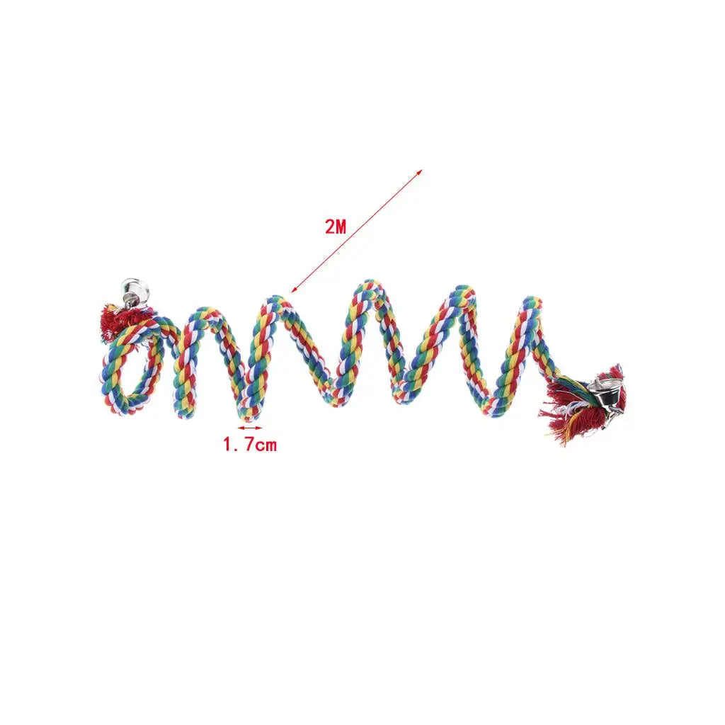 Bird Parrot Spiral Climbing Rope Chew Toy Cotton Perch Cage Platform for Small Large Birds