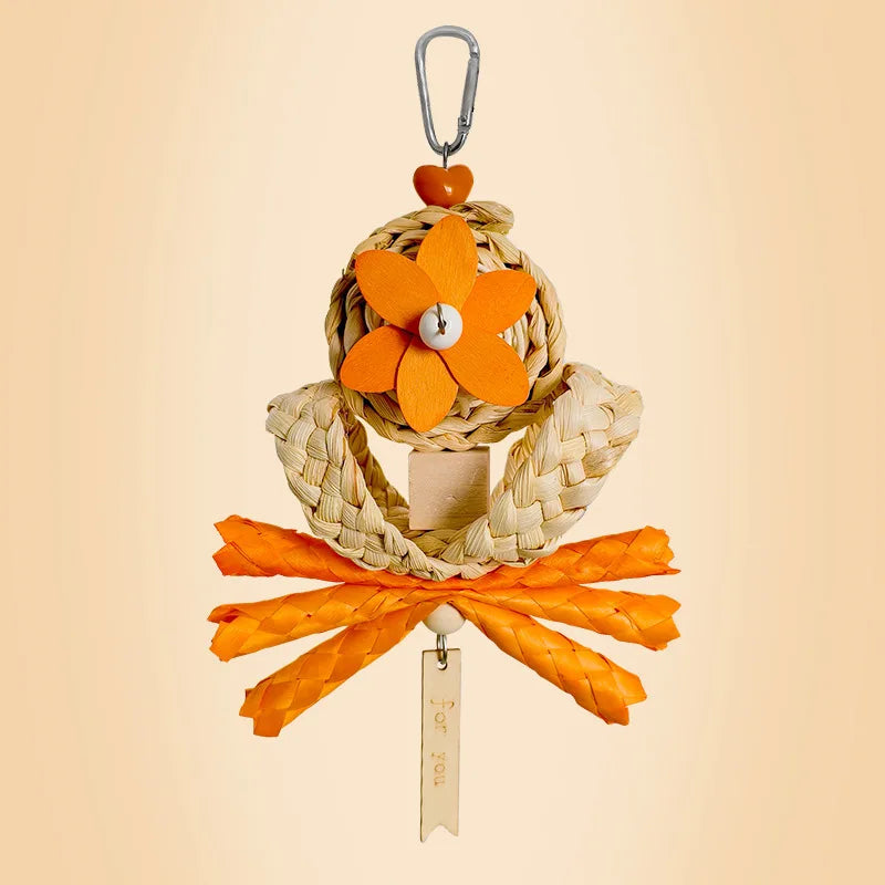 Natural Woven Parrot Chewing Toy Octopus Design Hanging Bird Beak Grinding Toy for Small Medium Parrots Cockatiel Lovebird