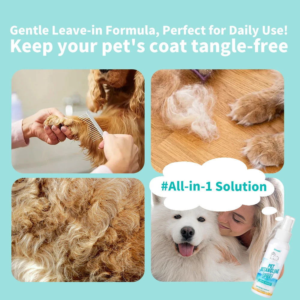 Pet Detangling Spray Leave-In Conditioner For Dogs Cats Matted Fur Knot Remover Soft Shiny Coat Deodorizer Grooming Care