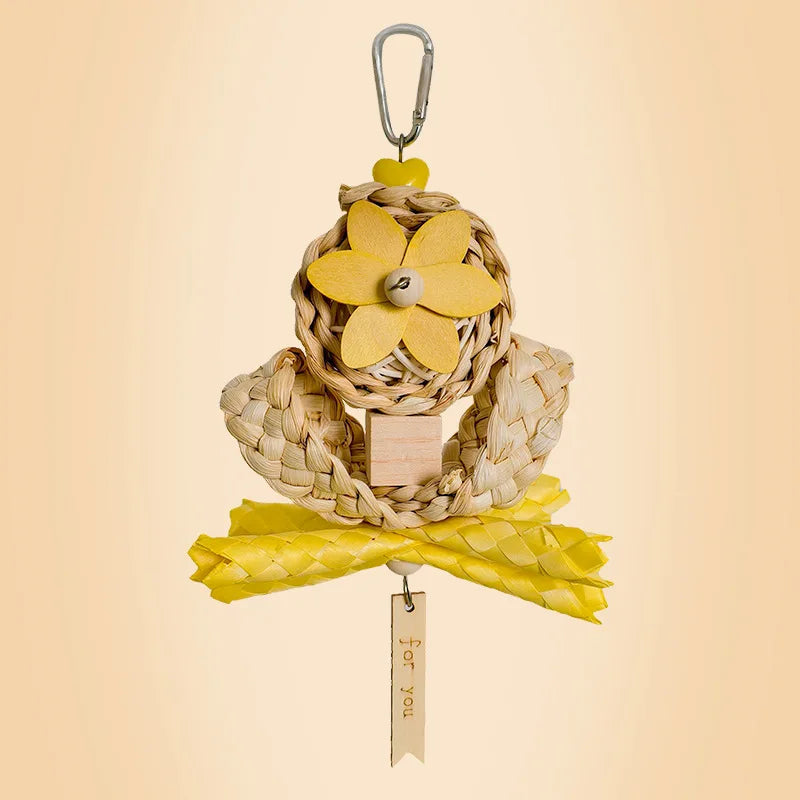 Natural Woven Parrot Chewing Toy Octopus Design Hanging Bird Beak Grinding Toy for Small Medium Parrots Cockatiel Lovebird