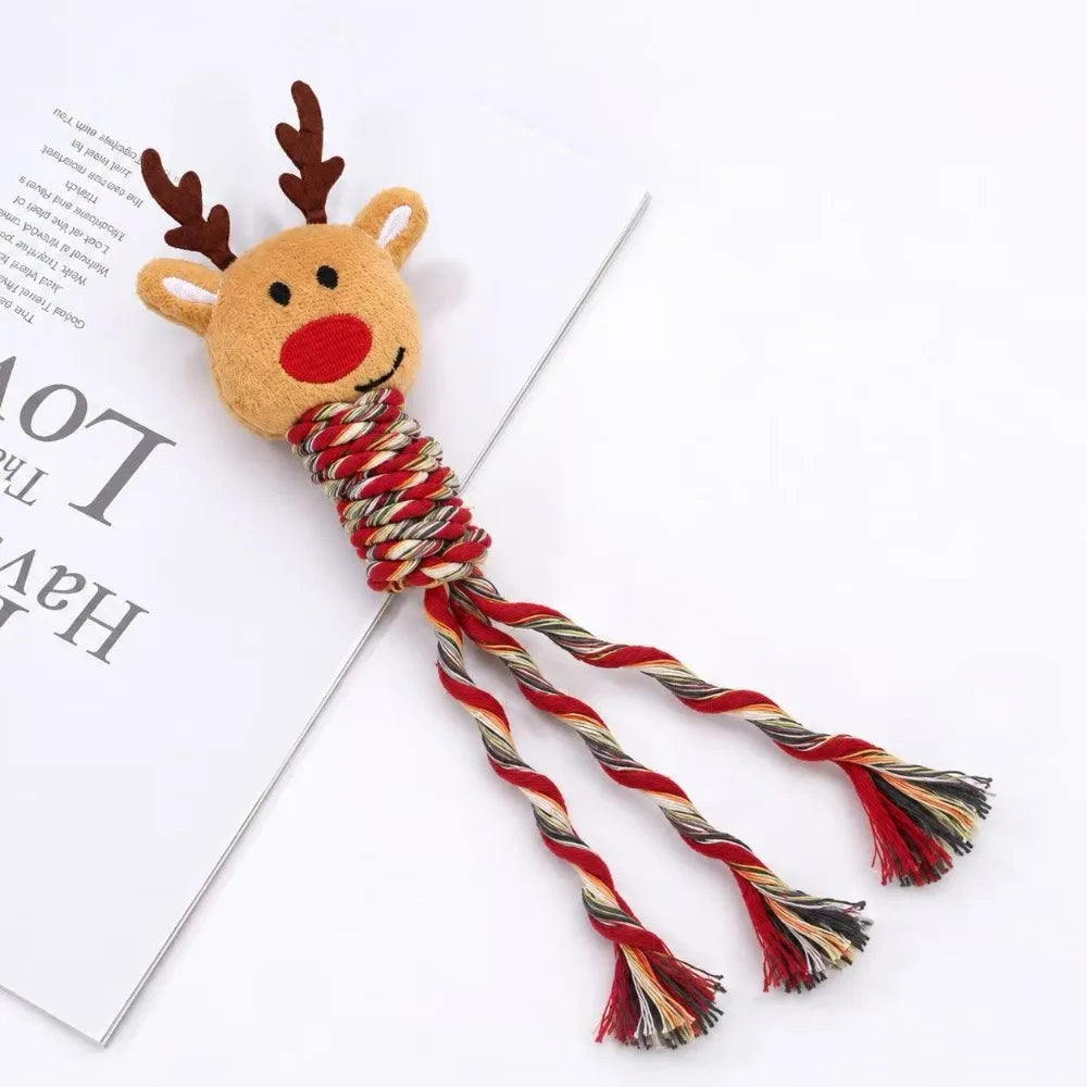 Christmas Squeaky Dog Rope Chew Toy Set Durable Cotton Rope Teething Interactive Toys for Small Medium Dogs Holiday Pet Gift