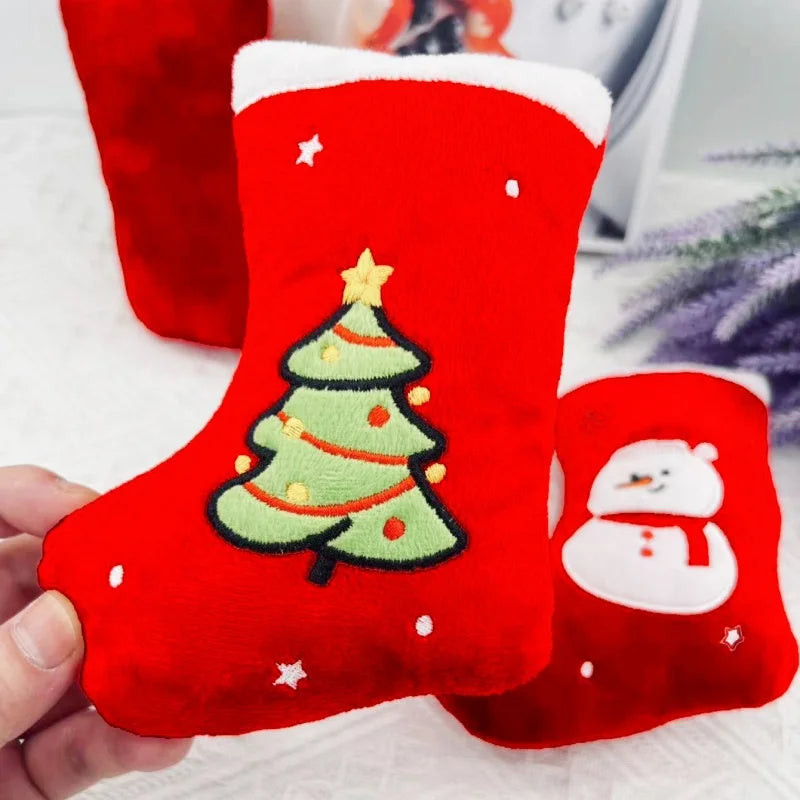 Christmas Stocking Plush Sound Toy No Bite Teething Boredom Relief Squeaky Stuffed Gift For Dog Puppy Pets Holiday Interactive