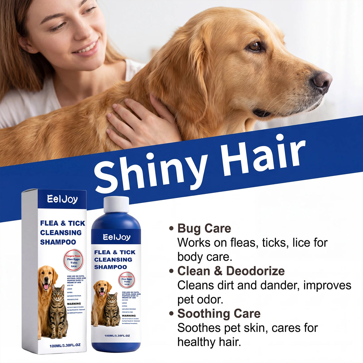 Pet Flea Tick Lice Removal Shampoo Deep Cleansing Dander Removing Deodorizing Anti-Itch Anti-Parasite Dog Cat Bath Shampoo 100ml