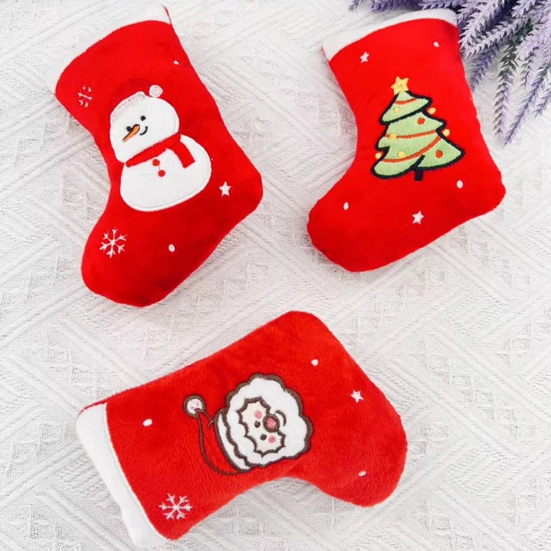 Christmas Stocking Plush Sound Toy No Bite Teething Boredom Relief Squeaky Stuffed Gift For Dog Puppy Pets Holiday Interactive