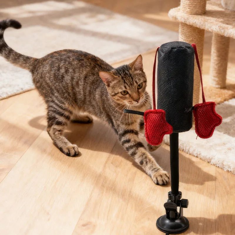 Cat Punching Bag Toy with Boxing Gloves, Suction Cup Spring Interactive Kitten Toy, Self‑Entertainment Boredom Relief Pet Toy