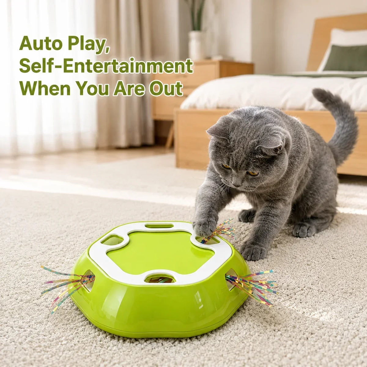 Electric Cat Whack‑A‑Mole Toy 6 Holes Automatic Pop‑Up Tassel Interactive Pet Toy Self Play Entertainment for Indoor Cats