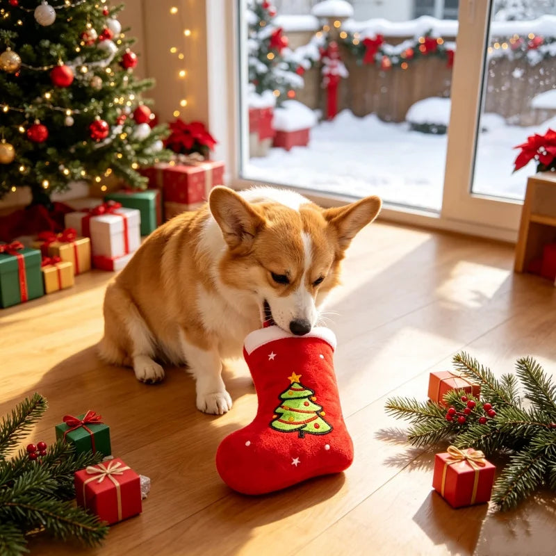 Christmas Stocking Plush Sound Toy No Bite Teething Boredom Relief Squeaky Stuffed Gift For Dog Puppy Pets Holiday Interactive