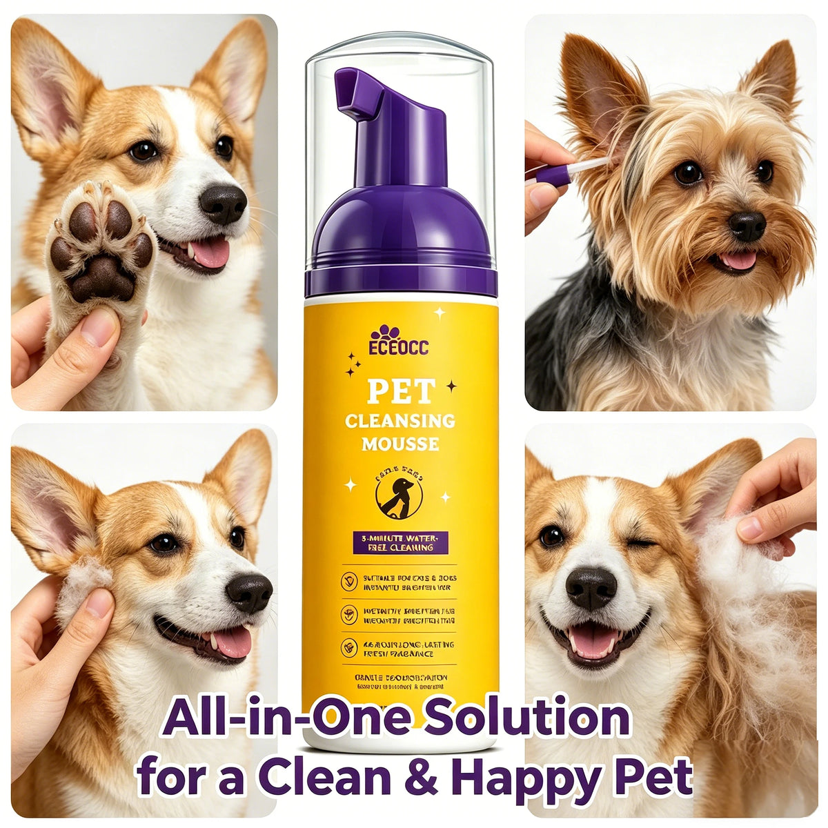 Waterless Pet Dry Shampoo Foam Mousse No Rinse Cleansing Grooming Solution Gentle Clean Refreshing Hair Wash for Cats Dogs All B