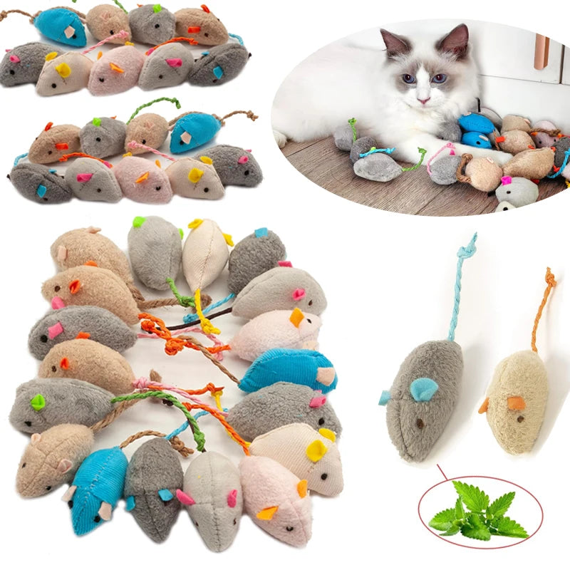 3/200pcs Rattle Cat Mouse Toys Also Prefilled Catnip Faux Fur Cat Mice Toys Interactive Cat Game Catnip Toys for Indoor Cats Toy