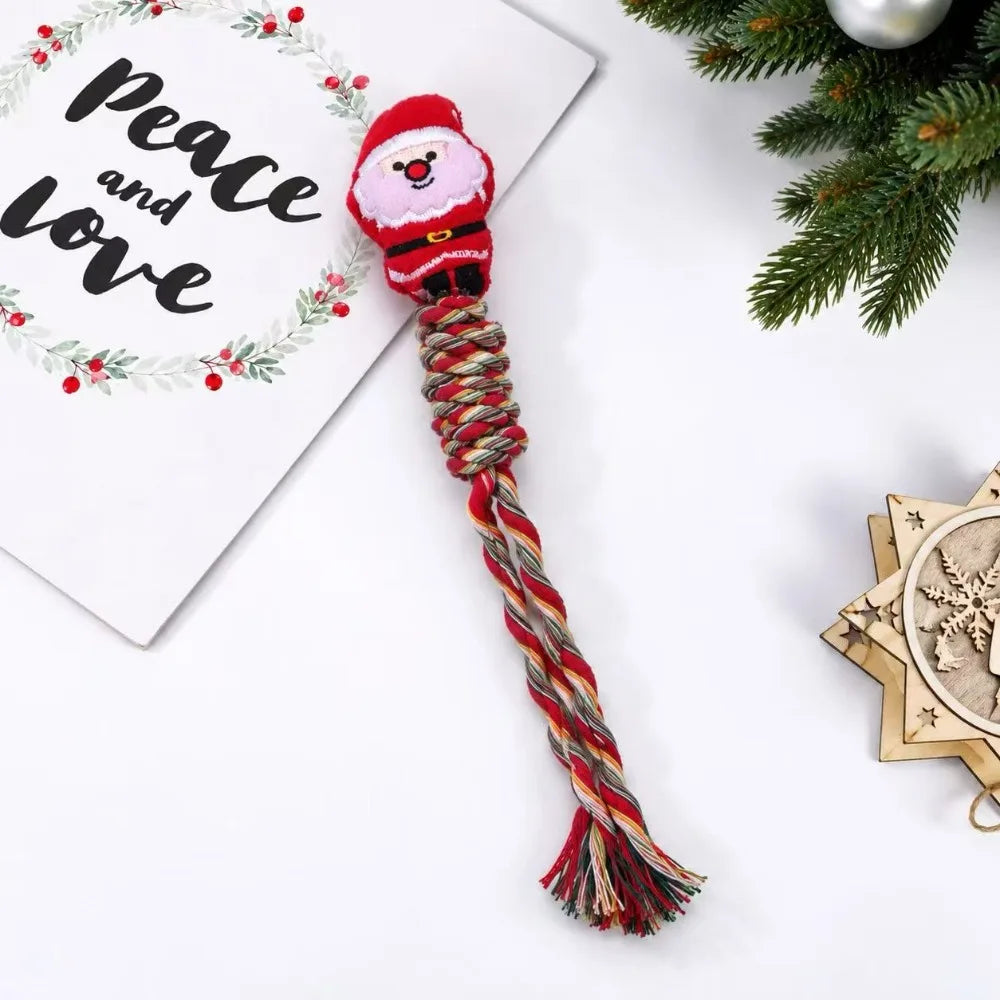 Christmas Squeaky Dog Rope Chew Toy Set Durable Cotton Rope Teething Interactive Toys for Small Medium Dogs Holiday Pet Gift