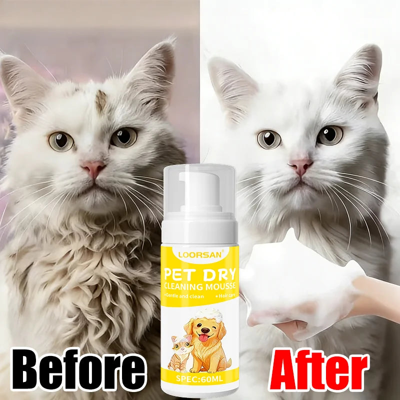 LOORSAN 60ML Pet Foam Dry Clean Shampoo - No-Water Cleaner for Dogs & Cats, Removes Tear Stains & Gentle on Fur