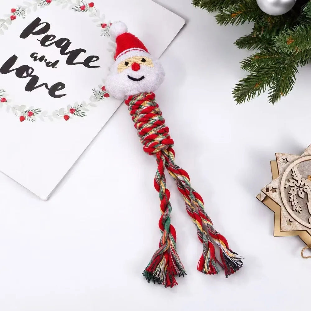 Christmas Squeaky Dog Rope Chew Toy Set Durable Cotton Rope Teething Interactive Toys for Small Medium Dogs Holiday Pet Gift