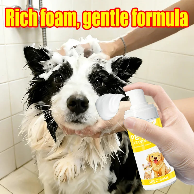 LOORSAN 60ML Pet Foam Dry Clean Shampoo - No-Water Cleaner for Dogs & Cats, Removes Tear Stains & Gentle on Fur