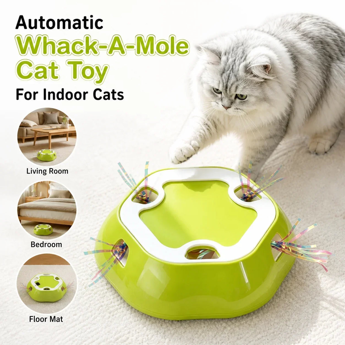 Electric Cat Whack‑A‑Mole Toy 6 Holes Automatic Pop‑Up Tassel Interactive Pet Toy Self Play Entertainment for Indoor Cats
