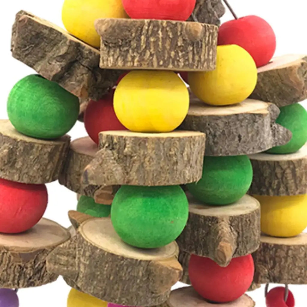 Hanging Wooden Chew Bird Toy Tabletop Playstand Perch Large Cage Accessories for Parrots and Medium Birds