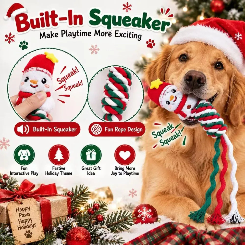Christmas Squeaky Dog Rope Chew Toy Set Durable Cotton Rope Teething Interactive Toys for Small Medium Dogs Holiday Pet Gift