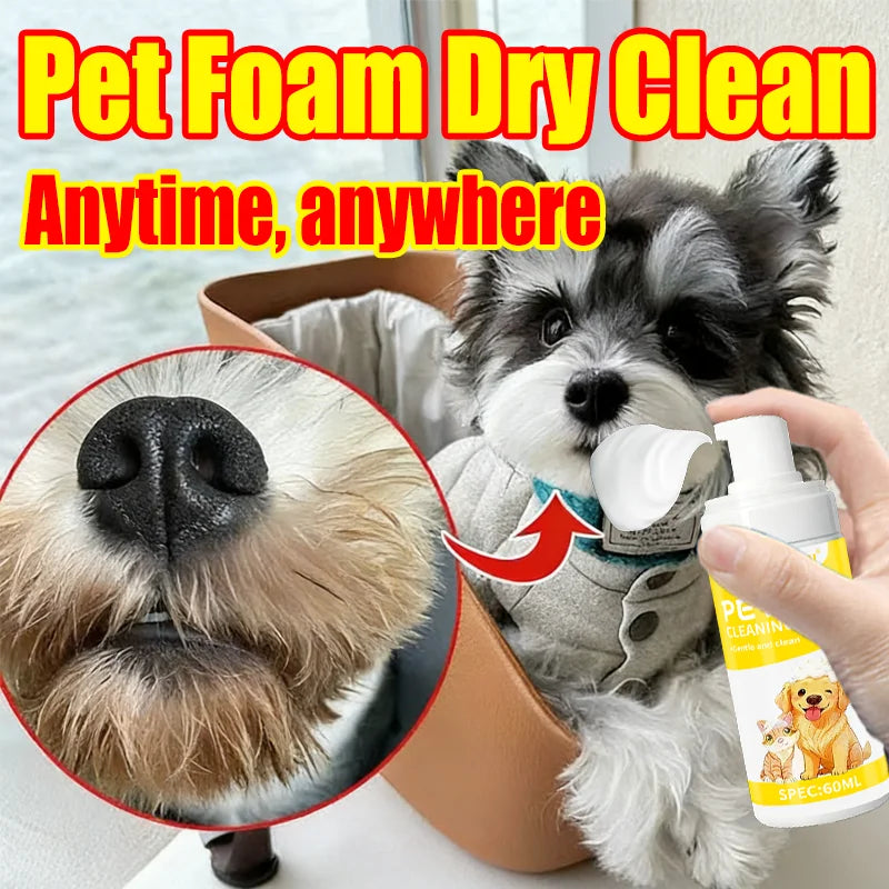 LOORSAN 60ML Pet Foam Dry Clean Shampoo - No-Water Cleaner for Dogs & Cats, Removes Tear Stains & Gentle on Fur
