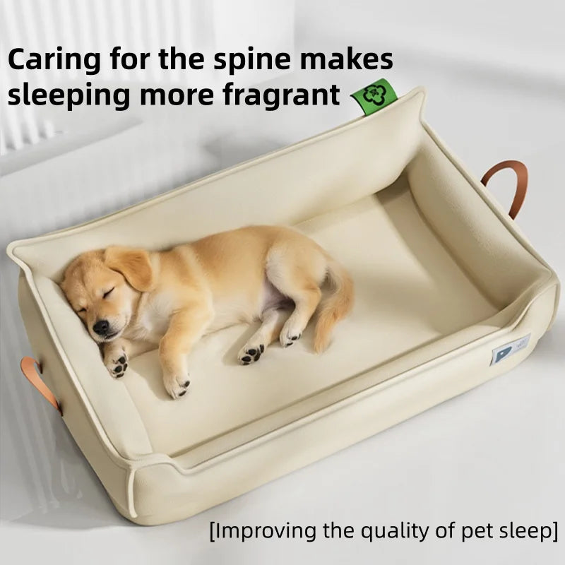 Comfortable Leather Dog Bed Sofa Detachable Rectangle Pet Bed Waterproof Non Slip Bottom Machine Washable For Large Medium Dogs